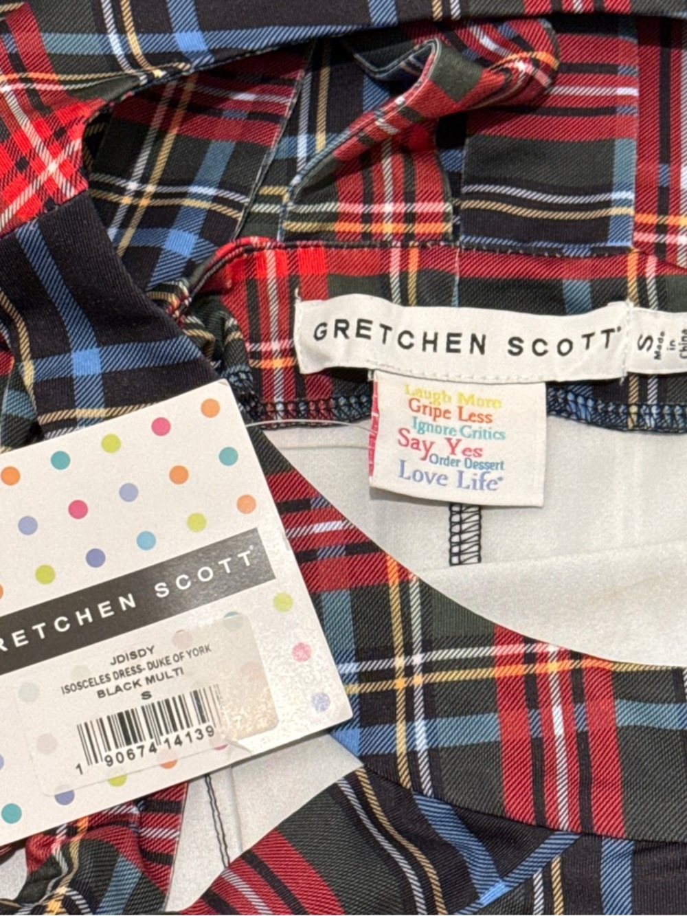 Gretchen Scott Isosceles Dress Duke of York Plaid Black Multi Size S NWT - Picture 6 of 9